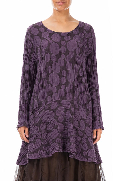 Flared Pockets Crinkled Deep Plum Circle Silk Linen Tunic