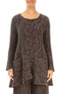 Flared Pockets Crinkled Forest Brown Circle Silk Linen Tunic 1