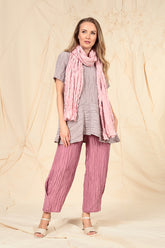 Flared Pockets Crinkled Greige Silk Linen Blouse 6