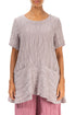 Flared Pockets Crinkled Greige Silk Linen Blouse 1