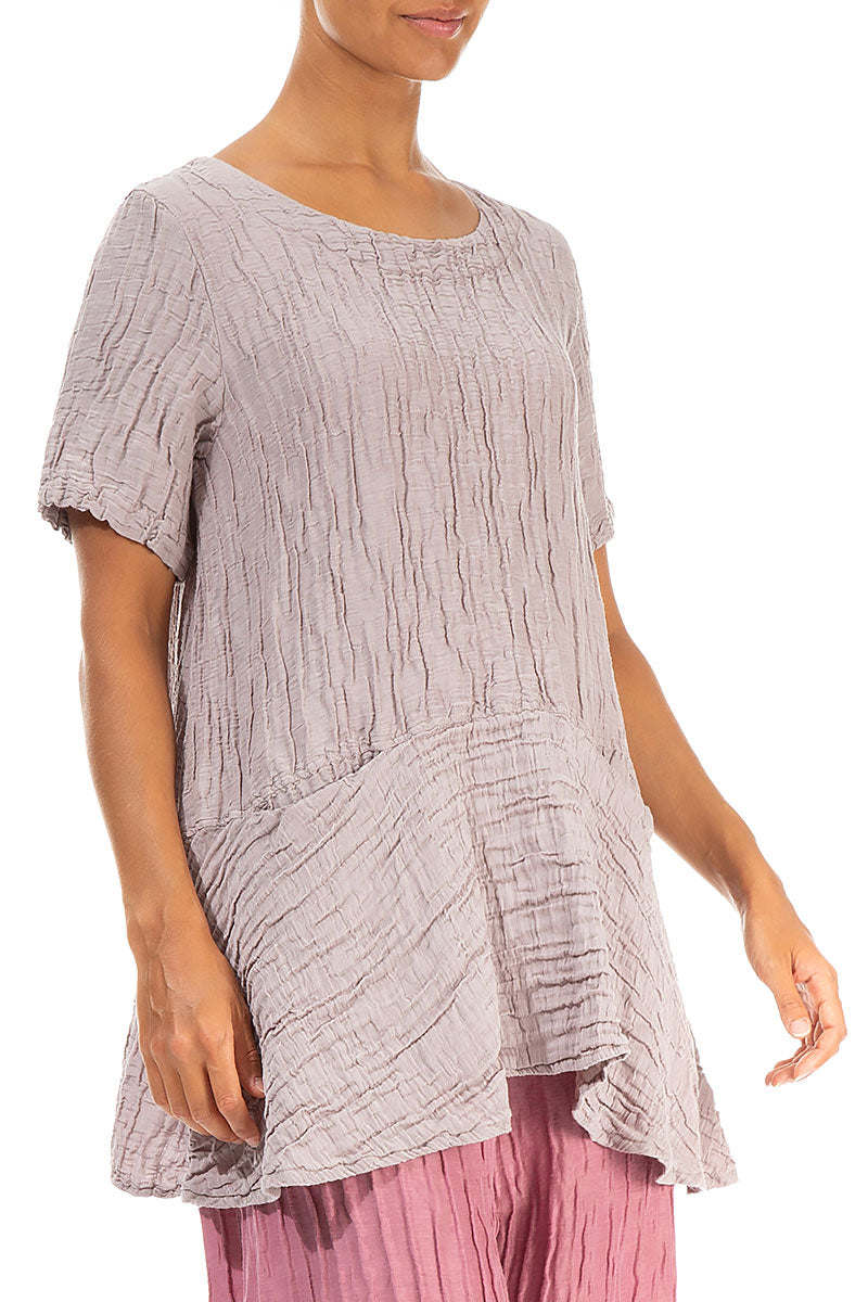 Flared Pockets Crinkled Greige Silk Linen Blouse 3