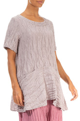 Flared Pockets Crinkled Greige Silk Linen Blouse 3