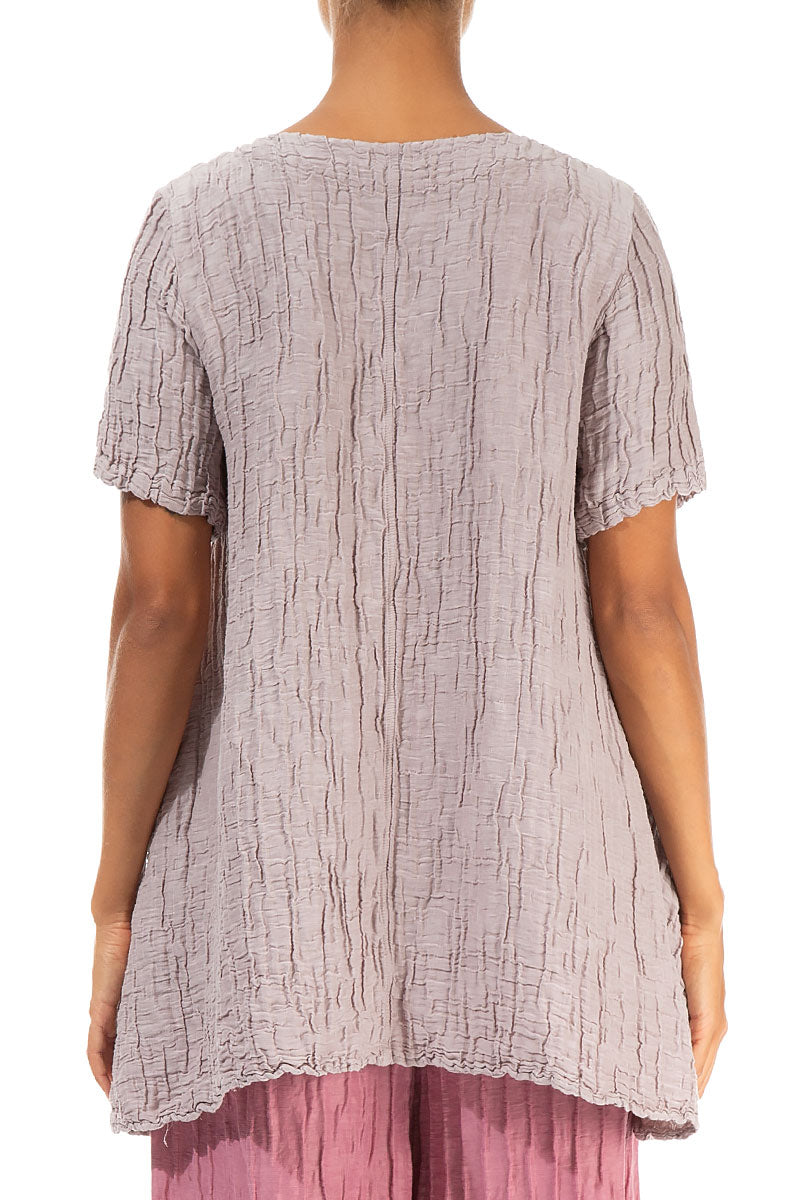 Flared Pockets Crinkled Greige Silk Linen Blouse 2