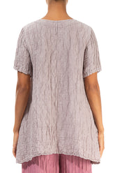 Flared Pockets Crinkled Greige Silk Linen Blouse 2