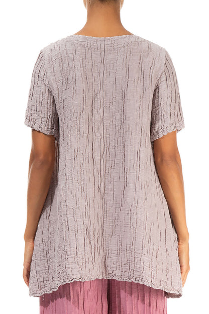 Flared Pockets Crinkled Greige Silk Linen Blouse 2
