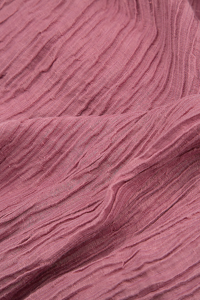Flared Pockets Crinkled Mauve Taupe Silk Blouse 5