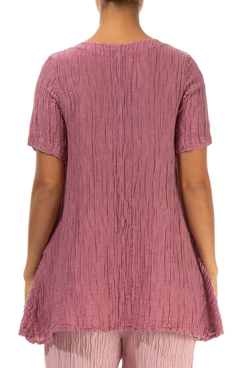 Flared Pockets Crinkled Mauve Taupe Silk Blouse 2
