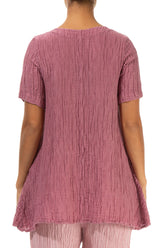 Flared Pockets Crinkled Mauve Taupe Silk Blouse 2