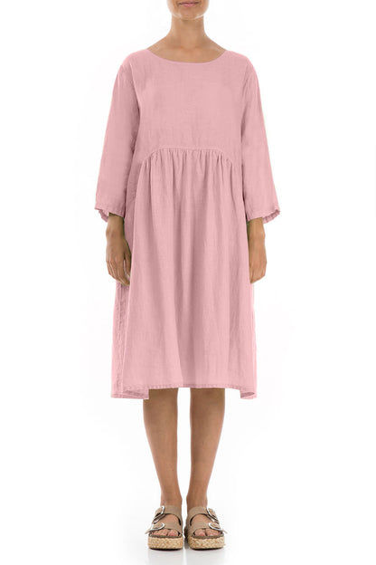 Flared Powder Pink Linen Midi Dress 1