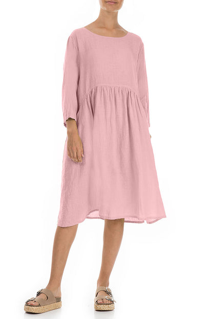 Flared Powder Pink Linen Midi Dress 3