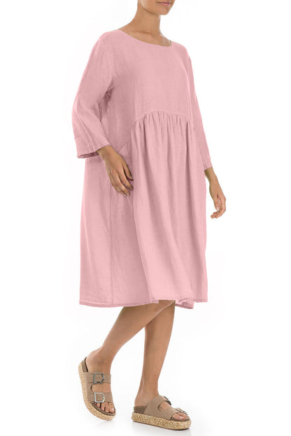 Flared Powder Pink Linen Midi Dress 4