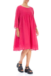 Flared Raspberry Gauze Linen Dress 3