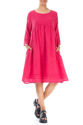 Flared Raspberry Gauze Linen Dress 4