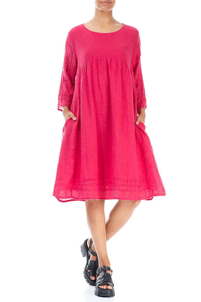 Flared Raspberry Gauze Linen Dress 4