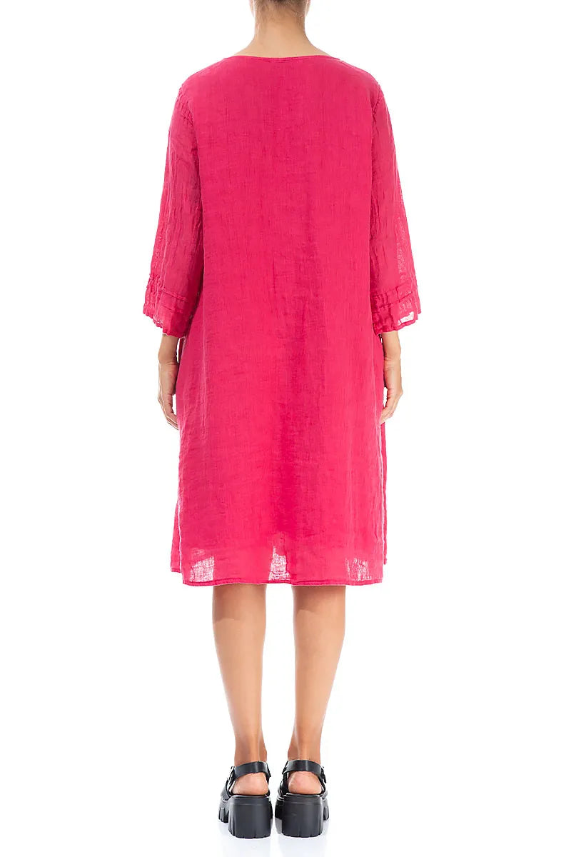 Flared Raspberry Gauze Linen Dress 2