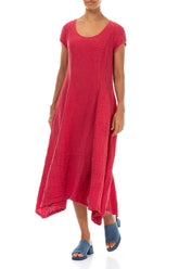 Flared Raspberry Textured Linen Dress 3
