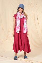 Flared Raspberry Textured Linen Dress 6