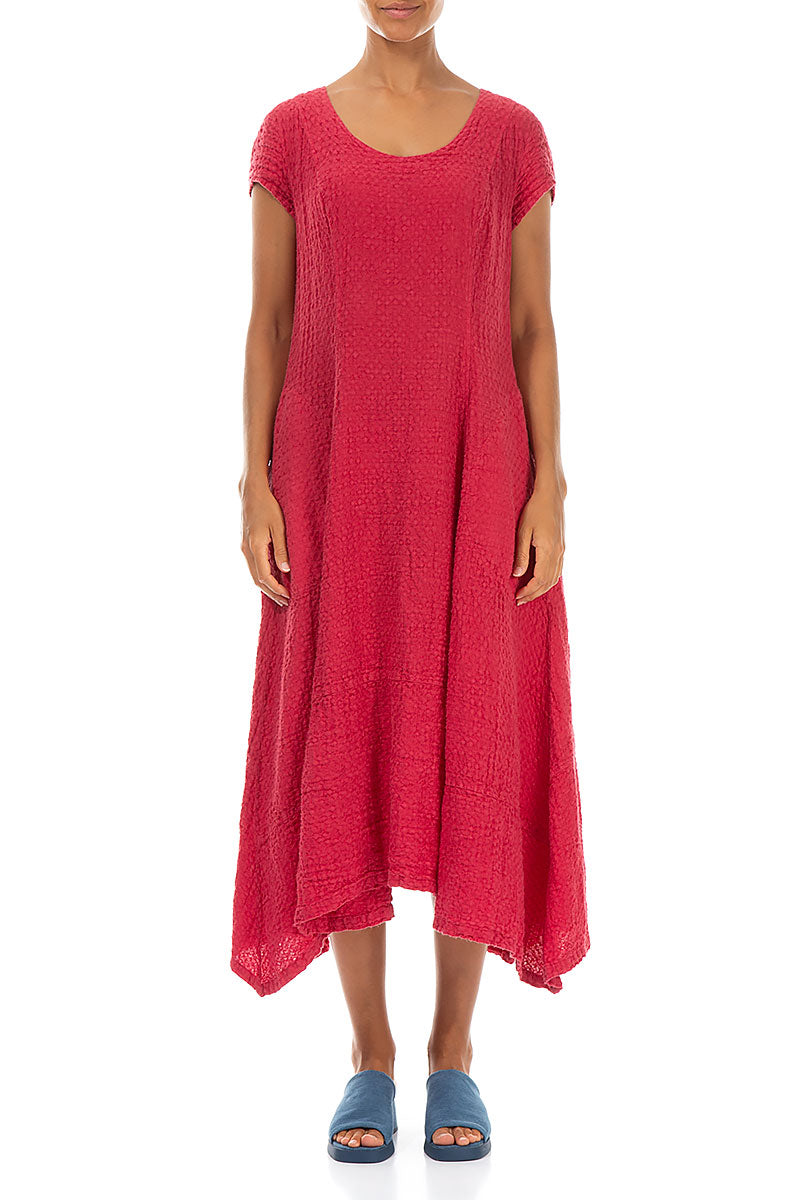 Flared Raspberry Textured Linen Dress 1