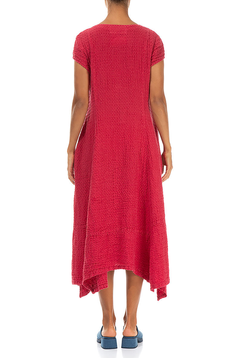 Flared Raspberry Textured Linen Dress 2
