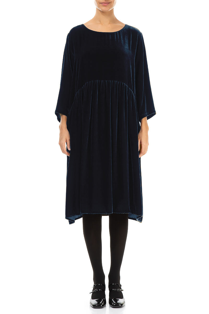Flared Royal Blue Silk Velvet Dress