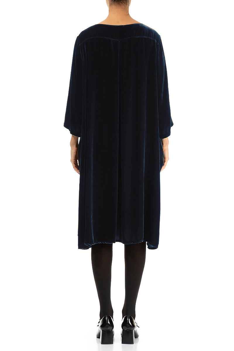 Flared Royal Blue Silk Velvet Dress