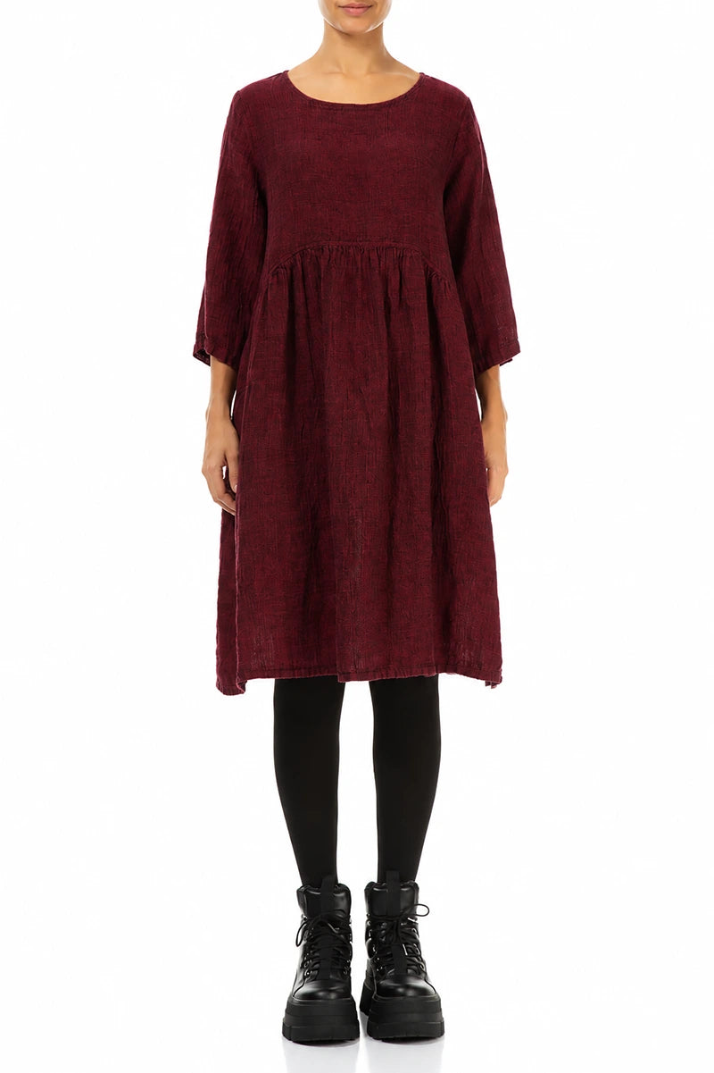 Robe midi évasée en lin mélangé Rouge rubis