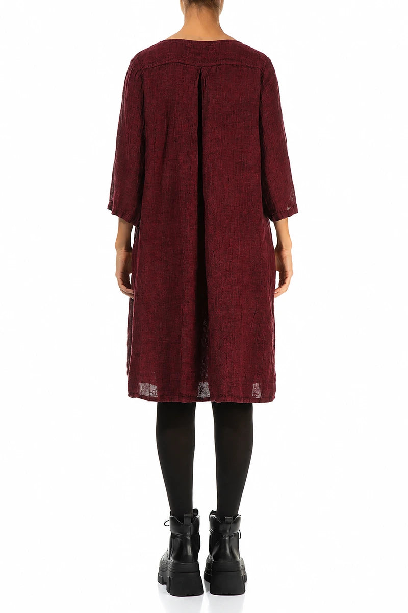 Robe midi évasée en lin mélangé Rouge rubis