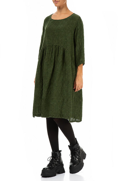 Flared Shamrock Green Mélange Linen Midi Dress