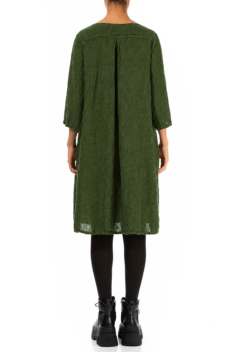 Flared Shamrock Green Mélange Linen Midi Dress
