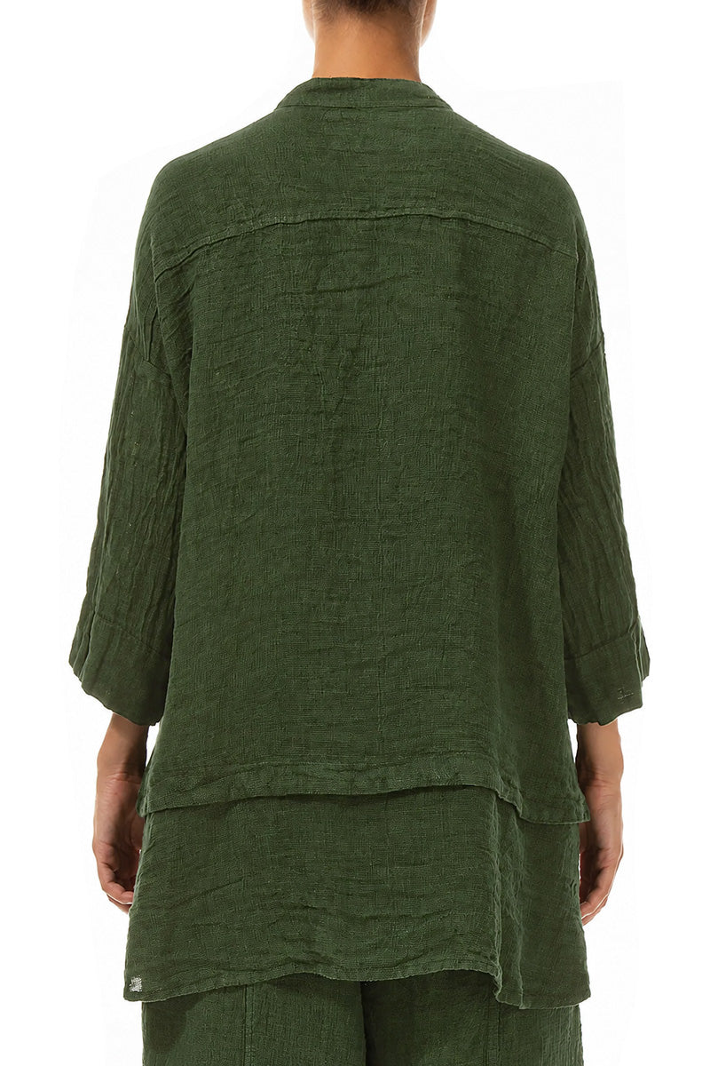 Flared Shamrock Green Mélange Linen Shirt 2