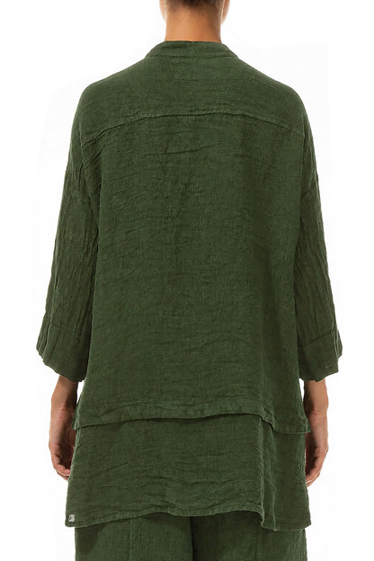 Flared Shamrock Green Mélange Linen Shirt