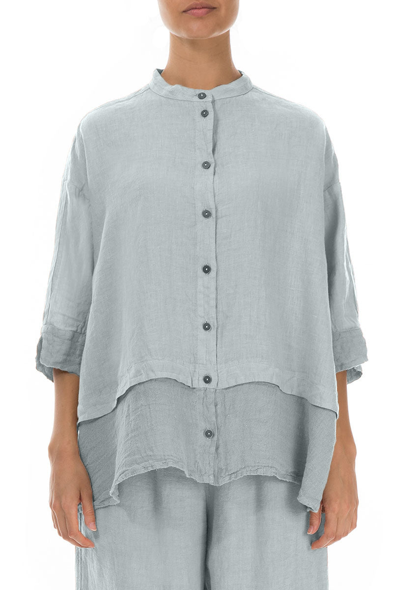 Flared Silver Grey Linen Shirt
