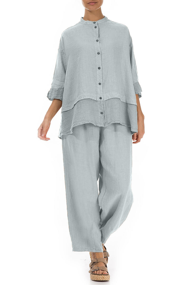 Flared Silver Grey Linen Shirt