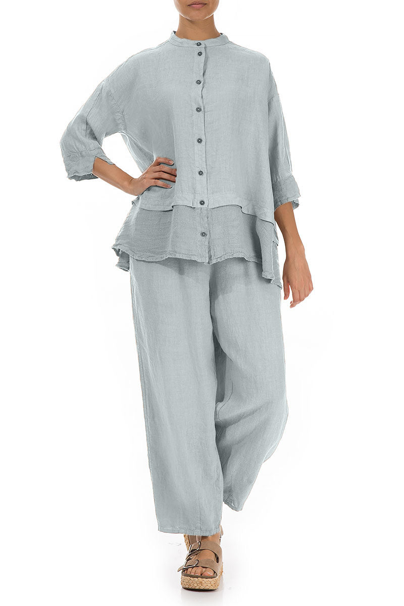 Flared Silver Grey Linen Shirt