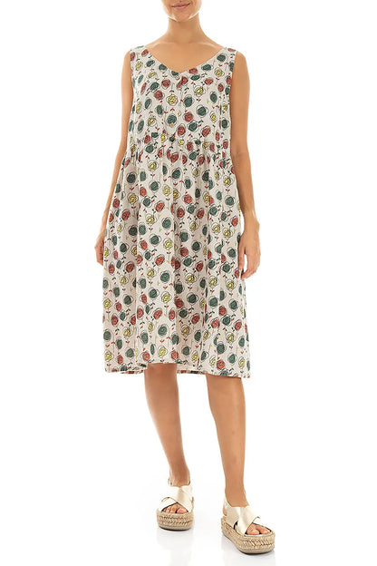 Flared Sketch Blooms Linen Dress