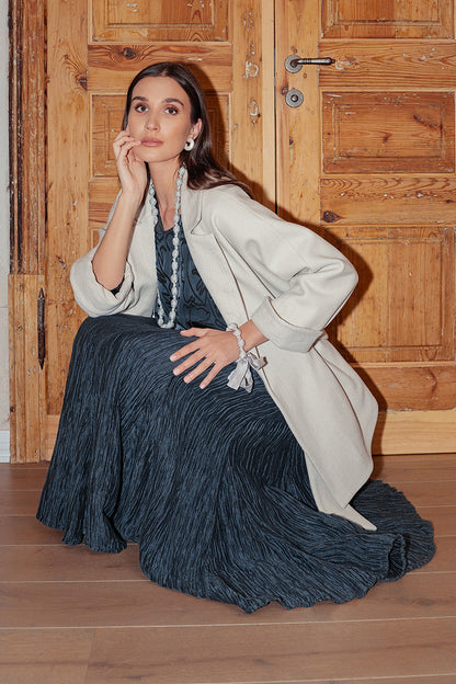 Flared Slate Crinkled Silk Skirt