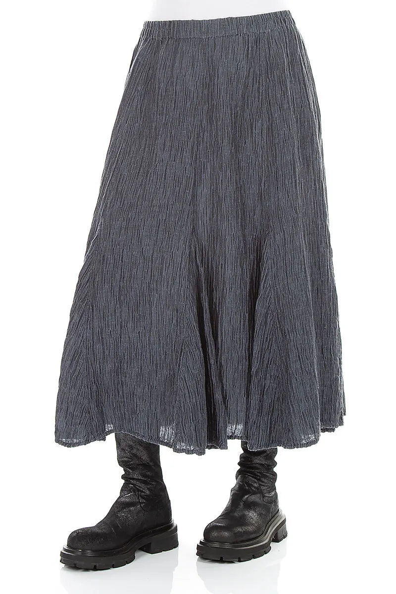 Flared Slate Crinkled Silk Skirt