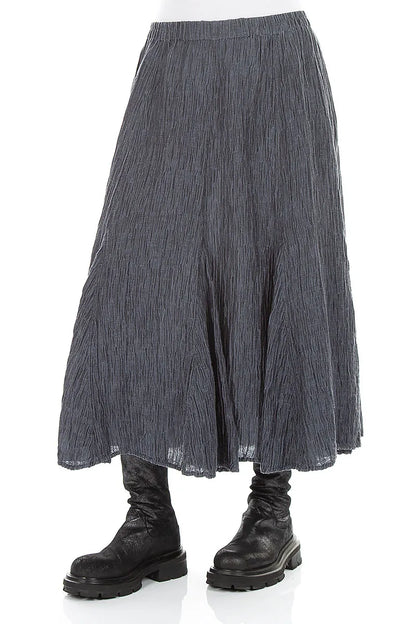 Flared Slate Crinkled Silk Skirt