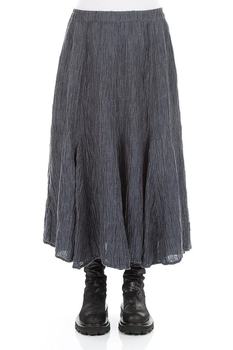 Flared Slate Crinkled Silk Skirt 1