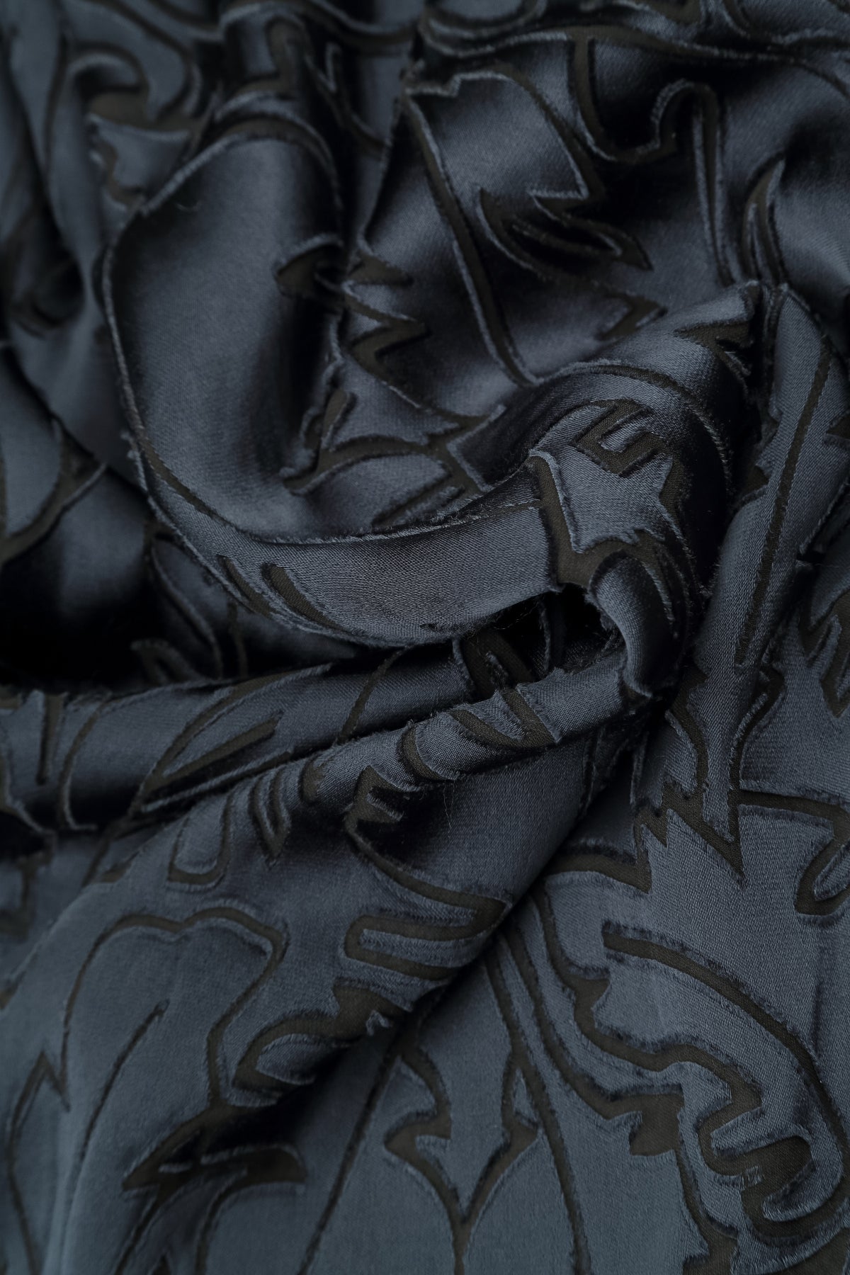 Flared Slate Devoré Feather Silk Dress