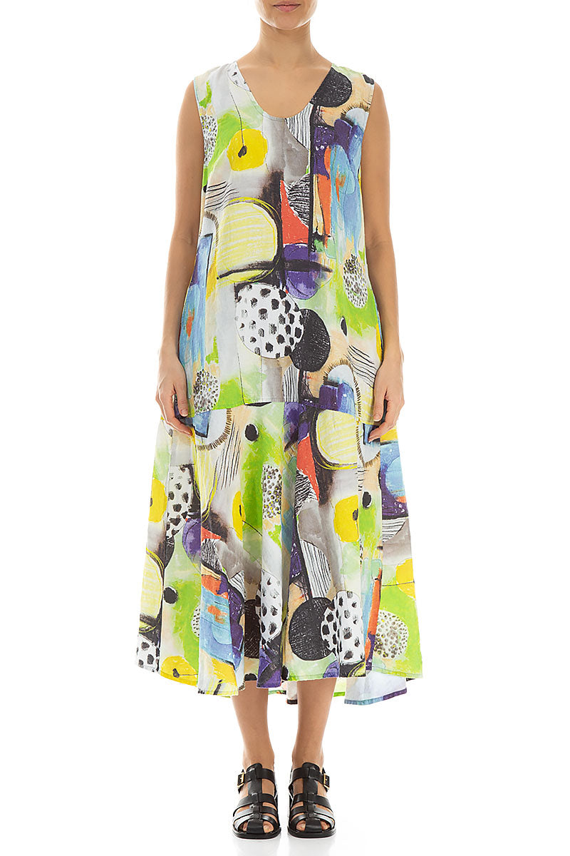Flared Sleeveless Artmaze Linen Dress 1