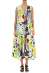 Flared Sleeveless Artmaze Linen Dress 1