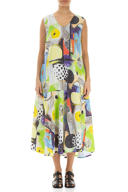 Flared Sleeveless Artmaze Linen Dress 1