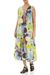 Flared Sleeveless Artmaze Linen Dress 3