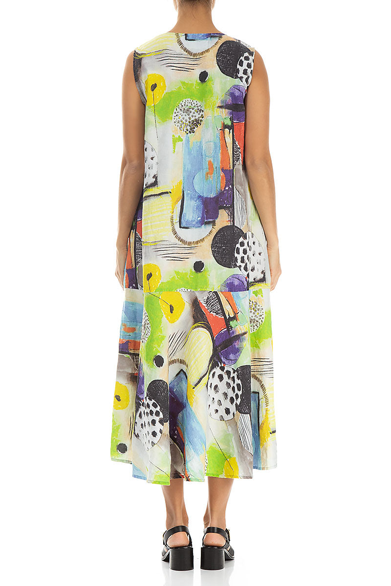 Flared Sleeveless Artmaze Linen Dress 2