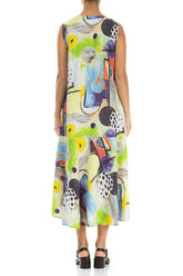 Flared Sleeveless Artmaze Linen Dress 2