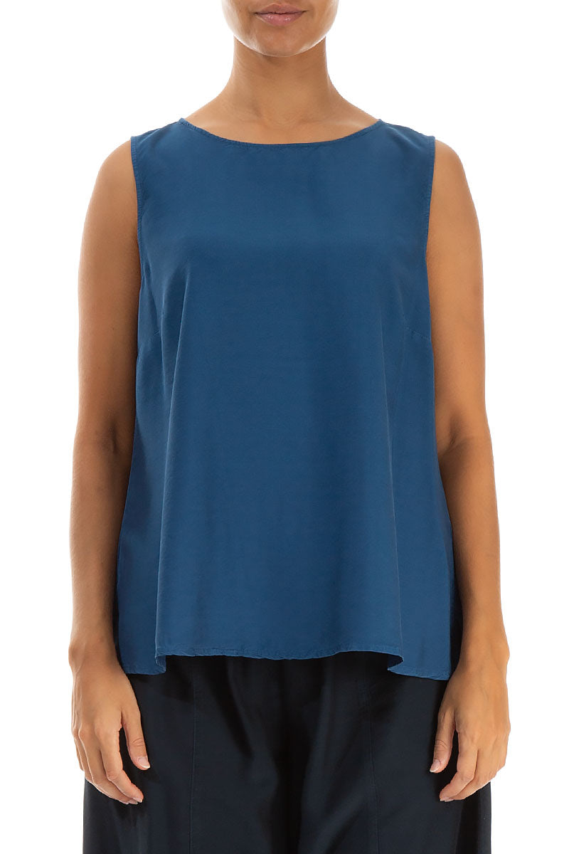 Flared Sleeveless Azure Silk Bamboo Top 1