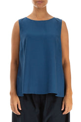 Flared Sleeveless Azure Silk Bamboo Top 1