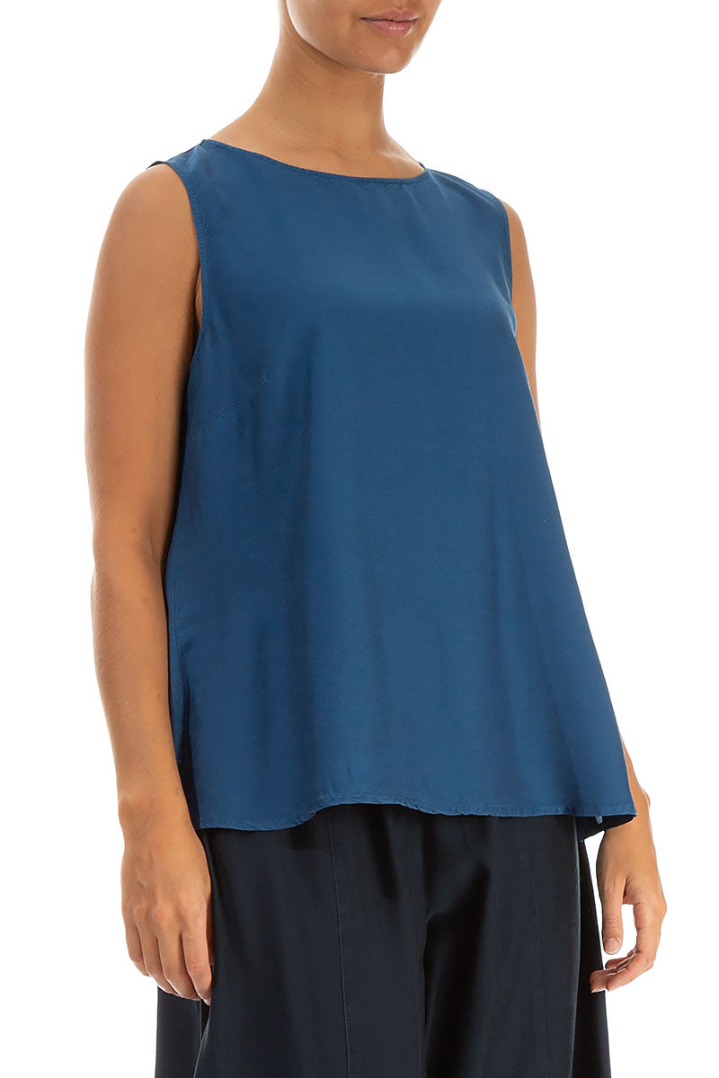 Flared Sleeveless Azure Silk Bamboo Top 3