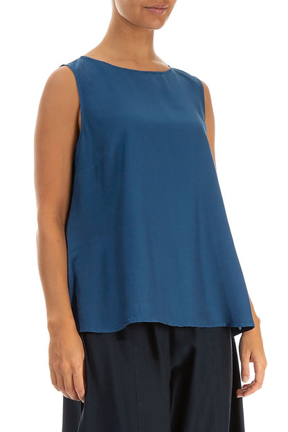 Flared Sleeveless Azure Silk Bamboo Top 3